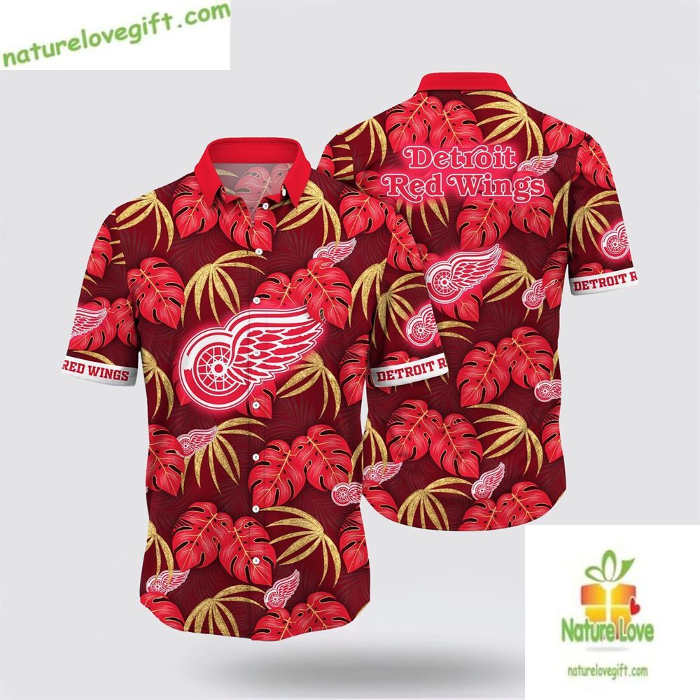 Detroit Red Wings Hawaiian Tropical Hockey Fan Summer - Adult & Kids T-Shirts, Sweatshirts & Hoodies apparel design preview 1