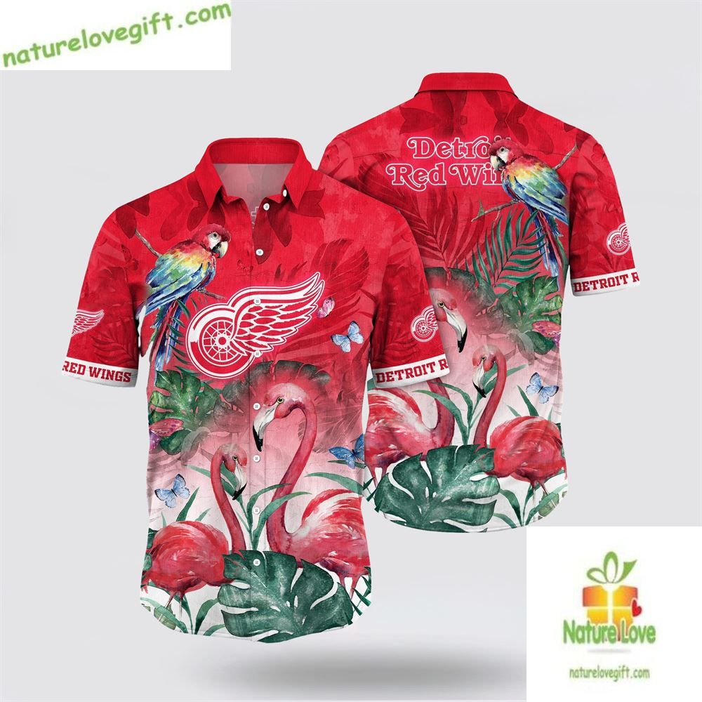 Detroit Red Wings Hawaiian Tropical Flamingo Parrot - Adult & Kids T-Shirts, Sweatshirts & Hoodies apparel design preview 1