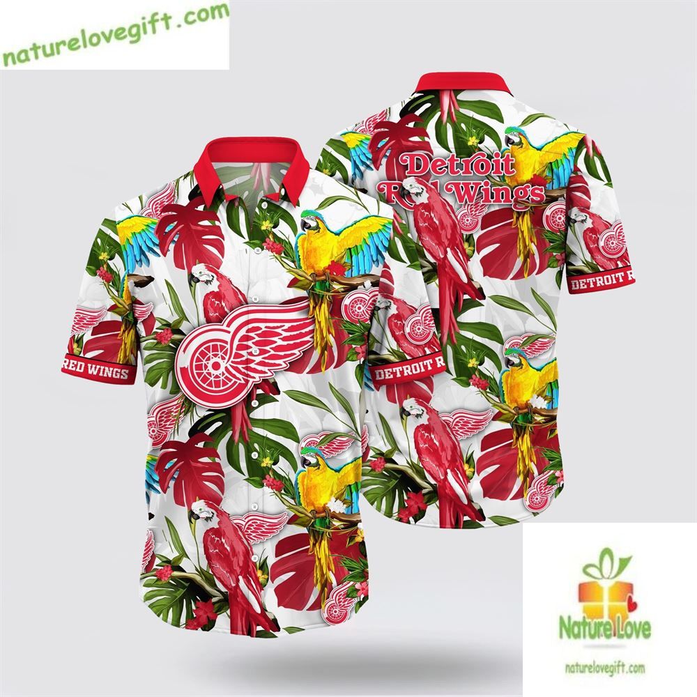 Detroit Red Wings Tropical Parrot Hawaiian Summer LV - Adult & Kids T-Shirts, Sweatshirts & Hoodies apparel design preview 1