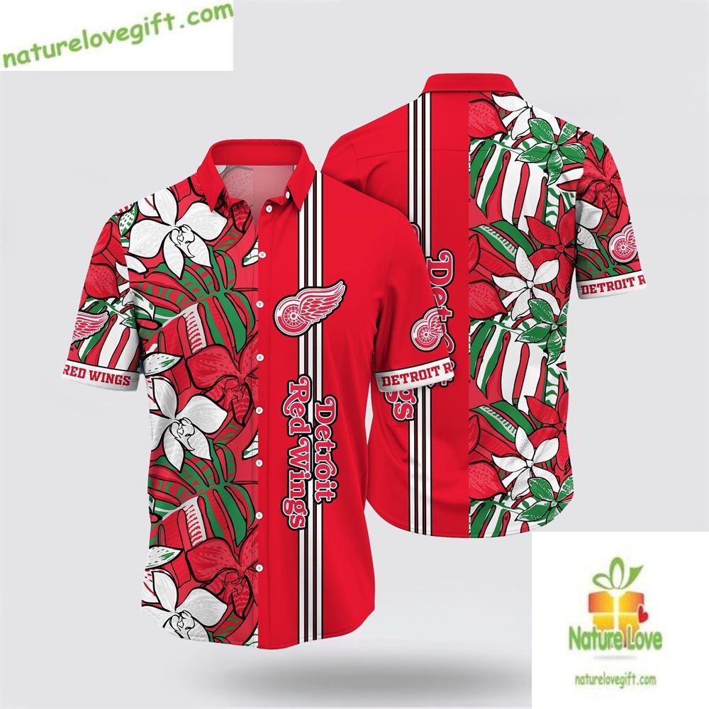 Detroit Red Wings Hawaiian Tropical Floral Summer - Adult & Kids T-Shirts, Sweatshirts & Hoodies apparel design preview 1