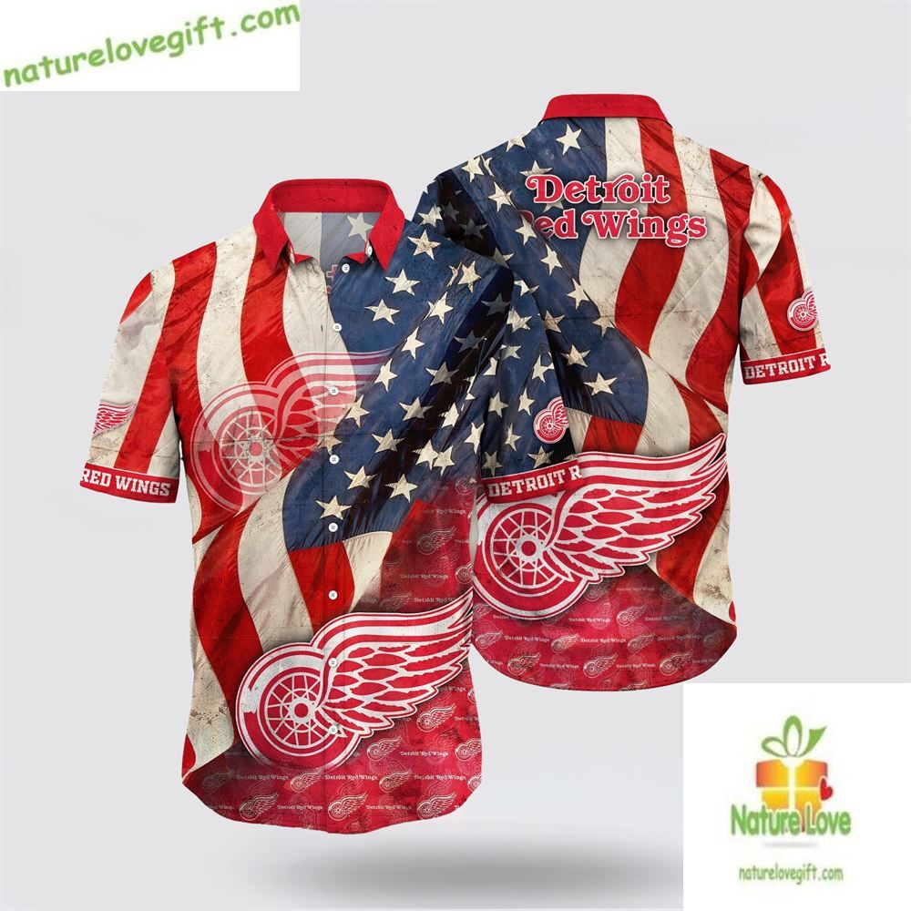 Detroit Red Wings Hawaiian American Flag Summer - Adult & Kids T-Shirts, Sweatshirts & Hoodies apparel design preview 1