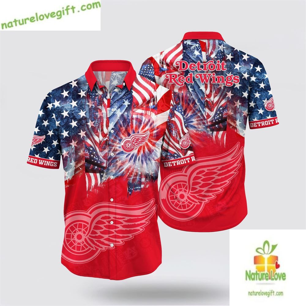 Detroit Red Wings Hawaiian 4th of July Summer Aloha - Adult & Kids T-Shirts, Sweatshirts & Hoodies apparel design preview 1