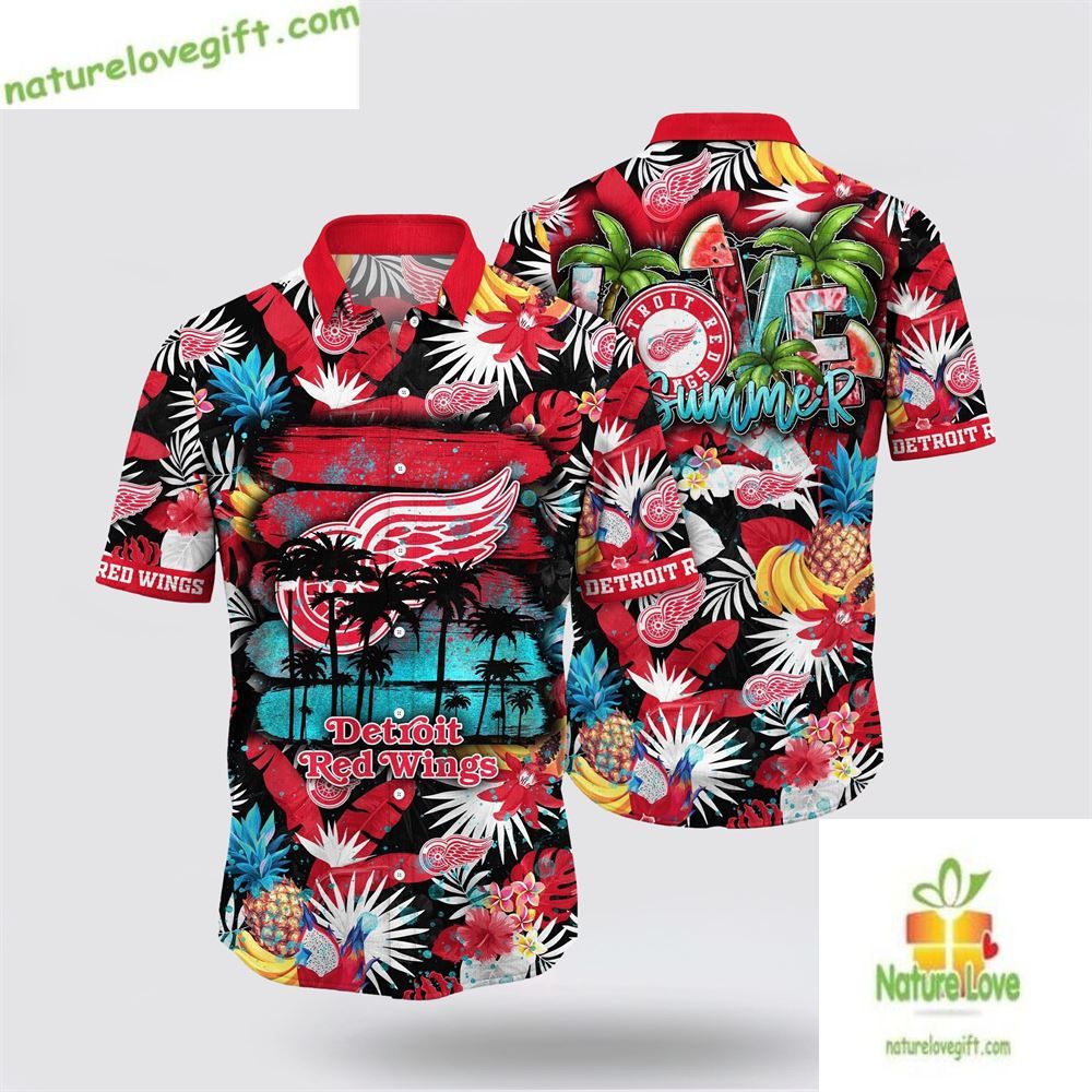 Detroit Red Wings Hawaiian Tropical Fruits Aloha - Adult & Kids T-Shirts, Sweatshirts & Hoodies apparel design preview 1