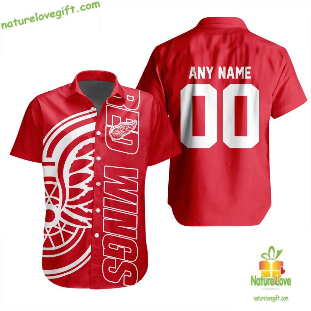Detroit Red Wings Hawaiian Hockey Team Aloha Button - Adult & Kids T-Shirts, Sweatshirts & Hoodies apparel design preview 1