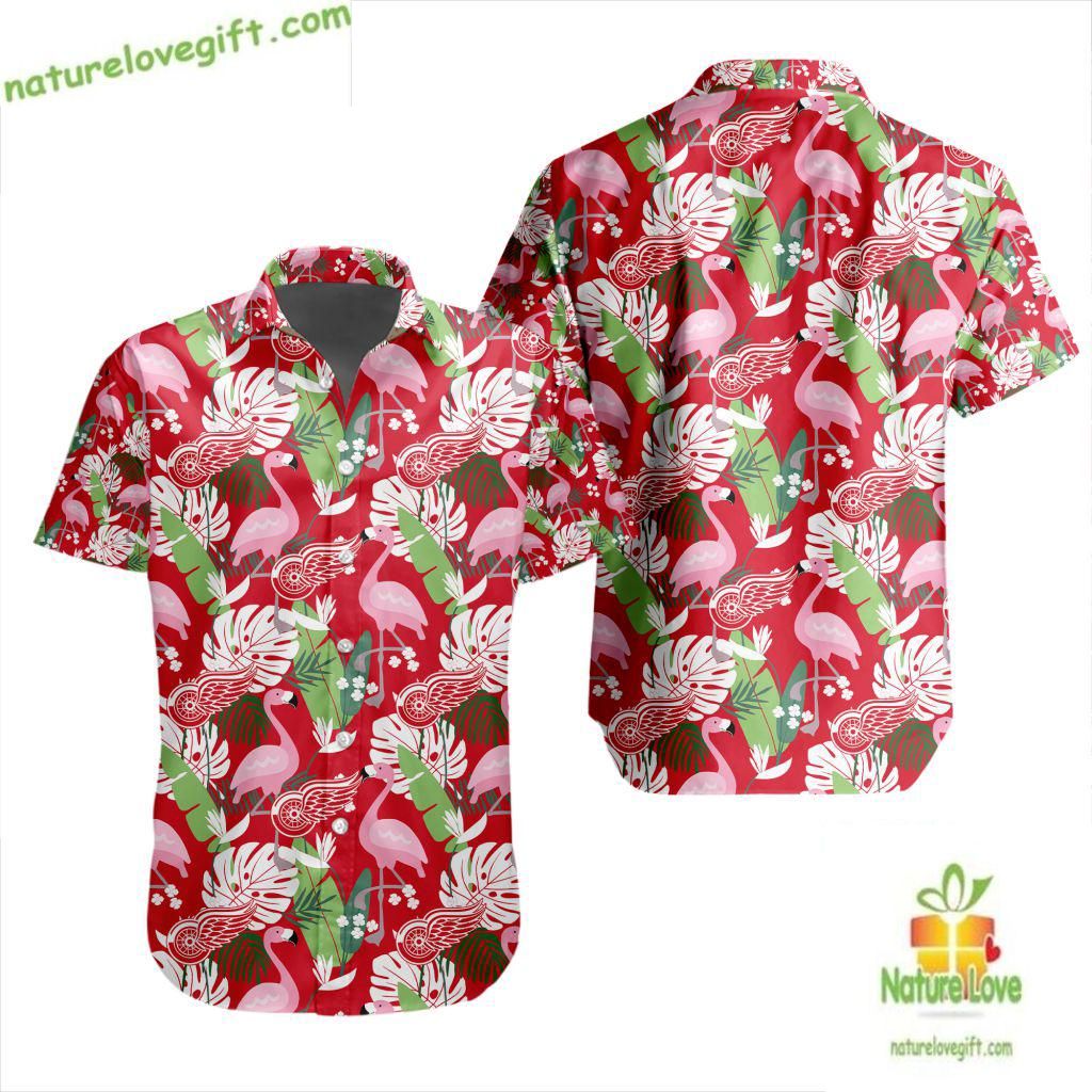Detroit Red Wings Hawaiian Flamingo Button Up - Adult & Kids T-Shirts, Sweatshirts & Hoodies apparel design preview 1