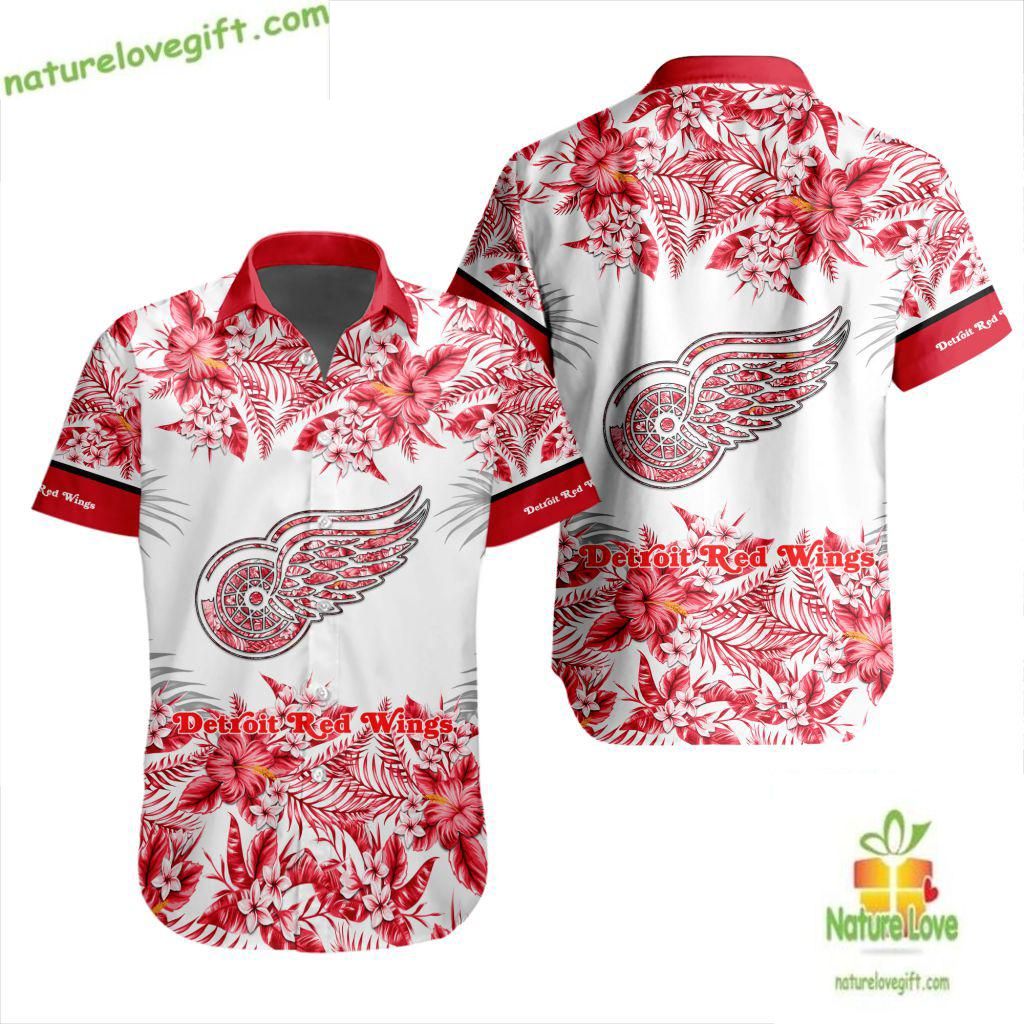 Detroit Red Wings Hawaiian Tropical Floral Hockey Fan - Adult & Kids T-Shirts, Sweatshirts & Hoodies apparel design preview 1