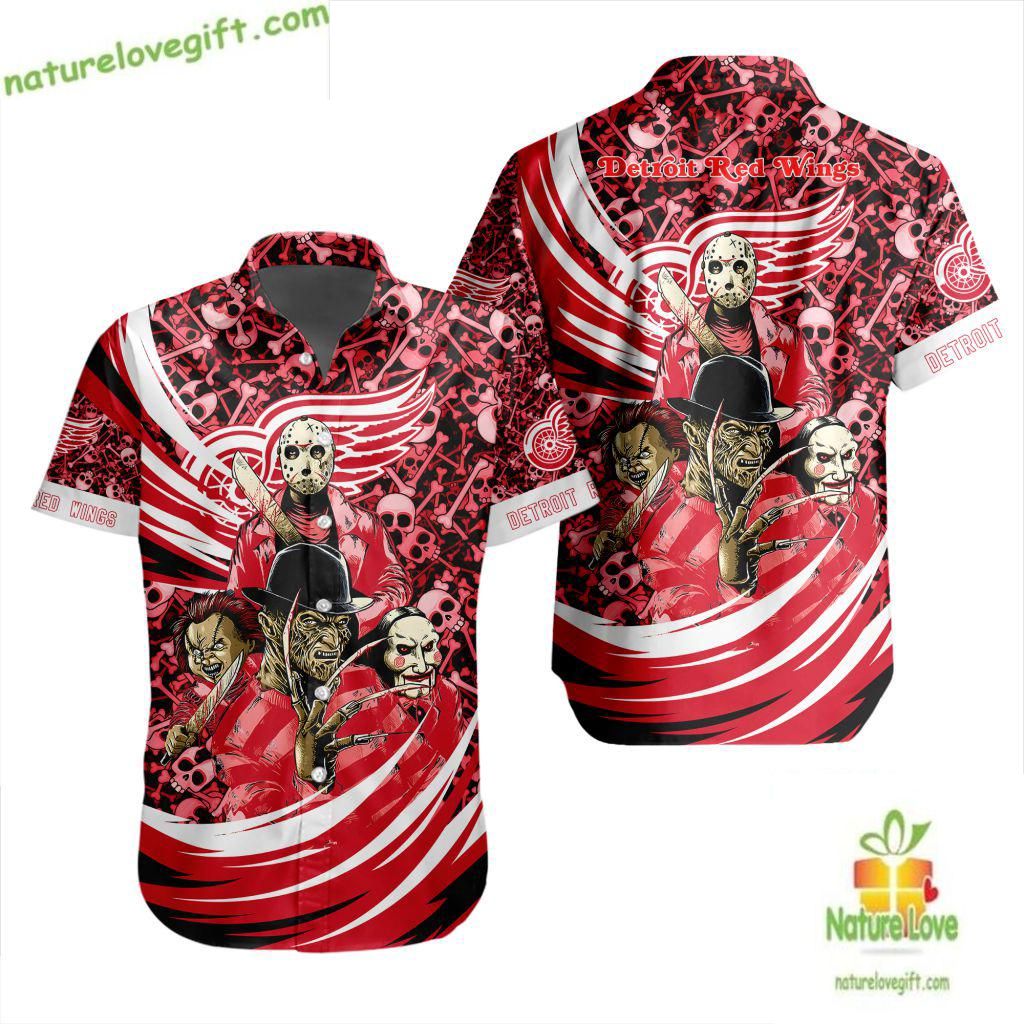 Detroit Red Wings Halloween Hawaiian Hockey Fan Gift - Adult & Kids T-Shirts, Sweatshirts & Hoodies apparel design preview 1