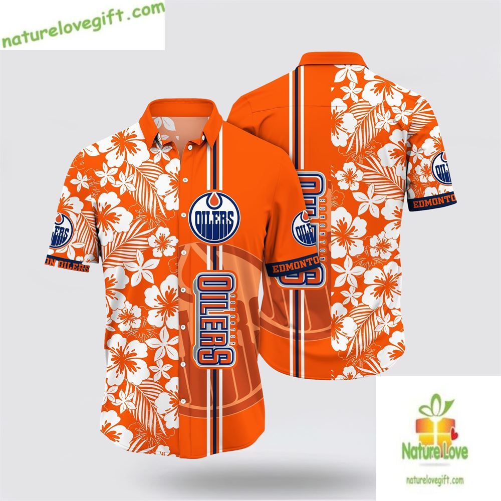 Edmonton Oilers Hawaiian Tropical Apricot Blossom - Adult & Kids T-Shirts, Sweatshirts & Hoodies apparel design preview 1
