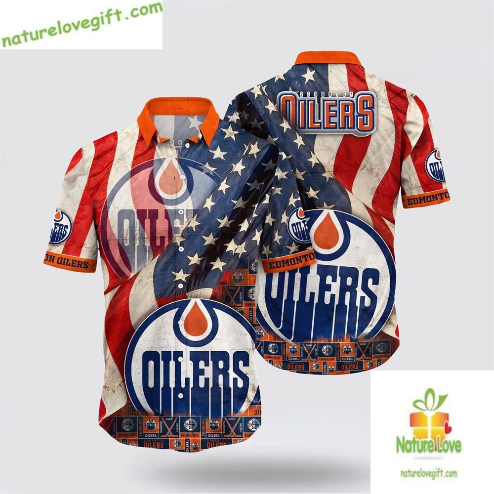 Edmonton Oilers Hawaiian American Flag Summer for Men - Adult & Kids T-Shirts, Sweatshirts & Hoodies apparel design preview 1