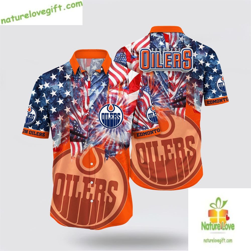 Edmonton Oilers Hawaiian 4th of July Summer Aloha - Adult & Kids T-Shirts, Sweatshirts & Hoodies apparel design preview 1