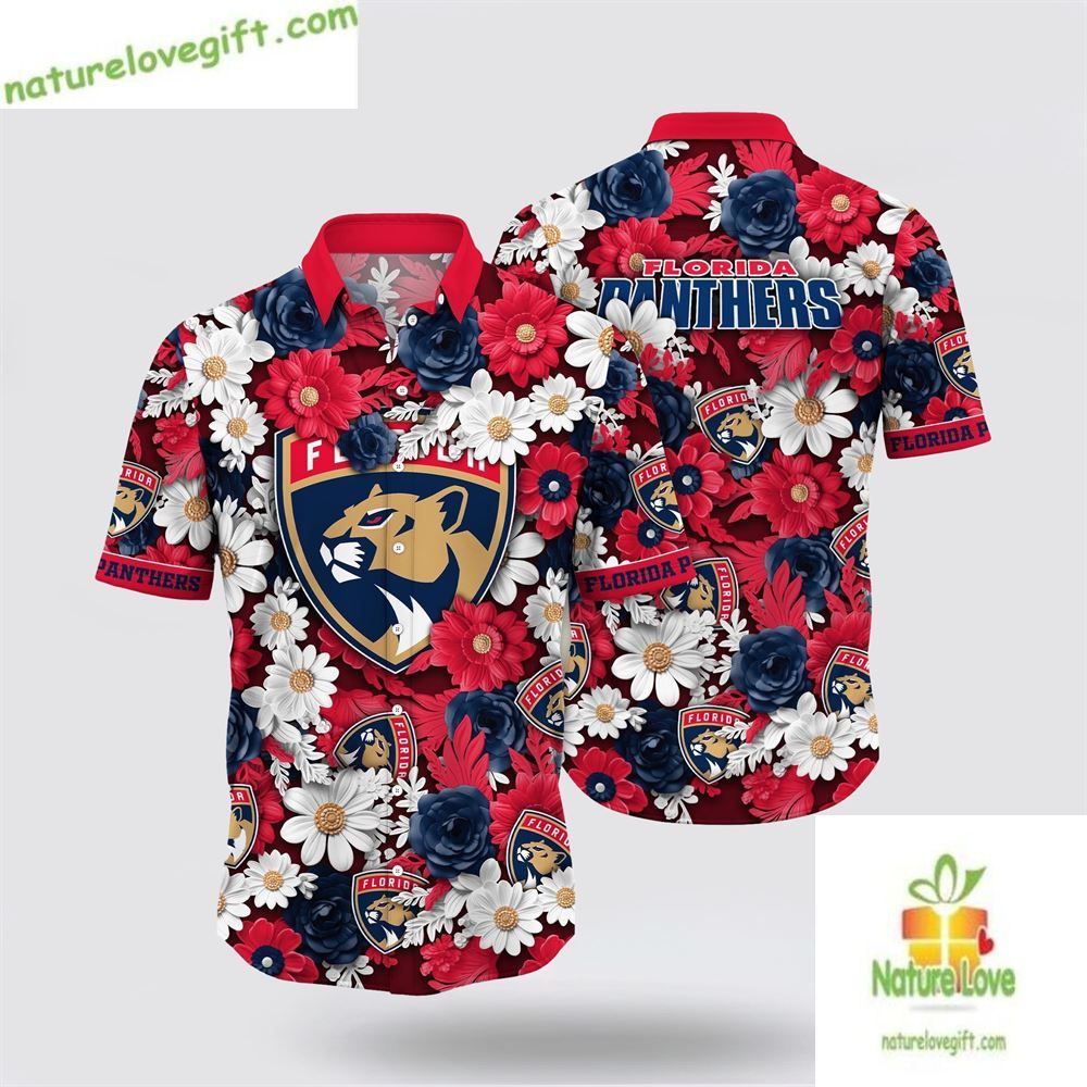 Florida Panthers Hawaiian Tropical Begonia Summer - Adult & Kids T-Shirts, Sweatshirts & Hoodies apparel design preview 1
