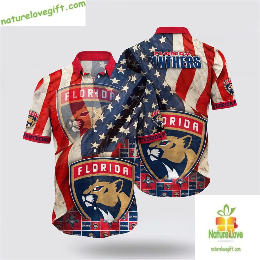 Florida Panthers Hawaiian American Flag Aloha for - Adult & Kids T-Shirts, Sweatshirts & Hoodies apparel design preview 1