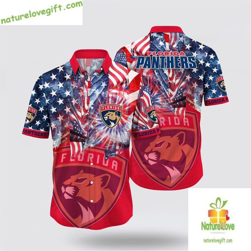 Florida Panthers Hawaiian 4th of July Aloha Summer - Adult & Kids T-Shirts, Sweatshirts & Hoodies apparel design preview 1