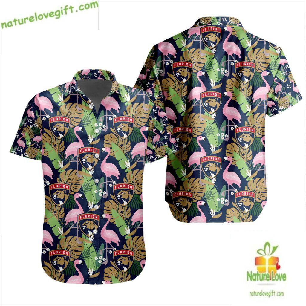 Florida Panthers Hawaiian Flamingo Button Up LV31 - Adult & Kids T-Shirts, Sweatshirts & Hoodies apparel design preview 1