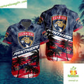 Florida Panthers Hawaiian Palm Tree Button Up Aloha - Adult & Kids T-Shirts, Sweatshirts & Hoodies apparel design preview 1