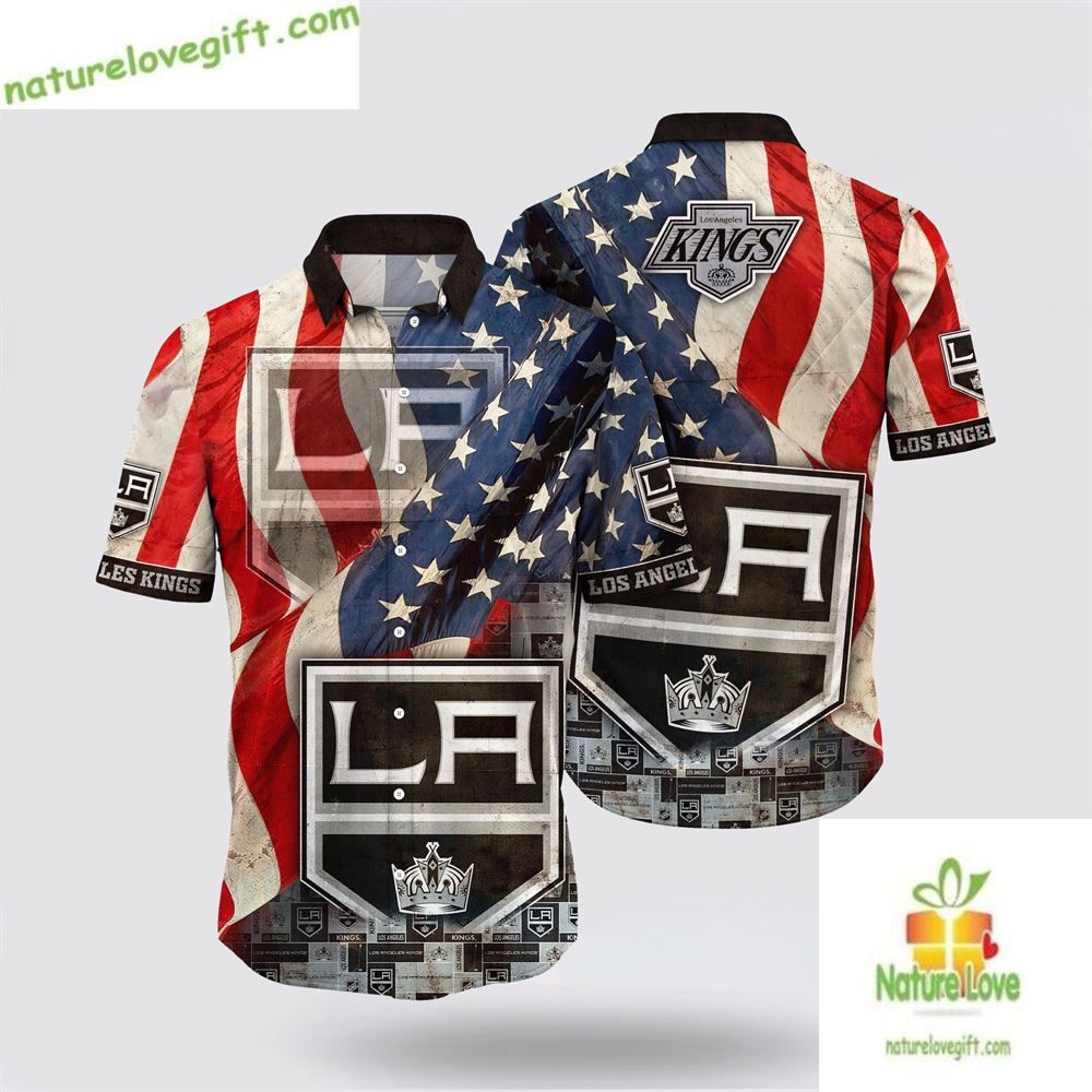 Los Angeles Kings Hawaiian American Flag Summer Aloha - Adult & Kids T-Shirts, Sweatshirts & Hoodies apparel design preview 1