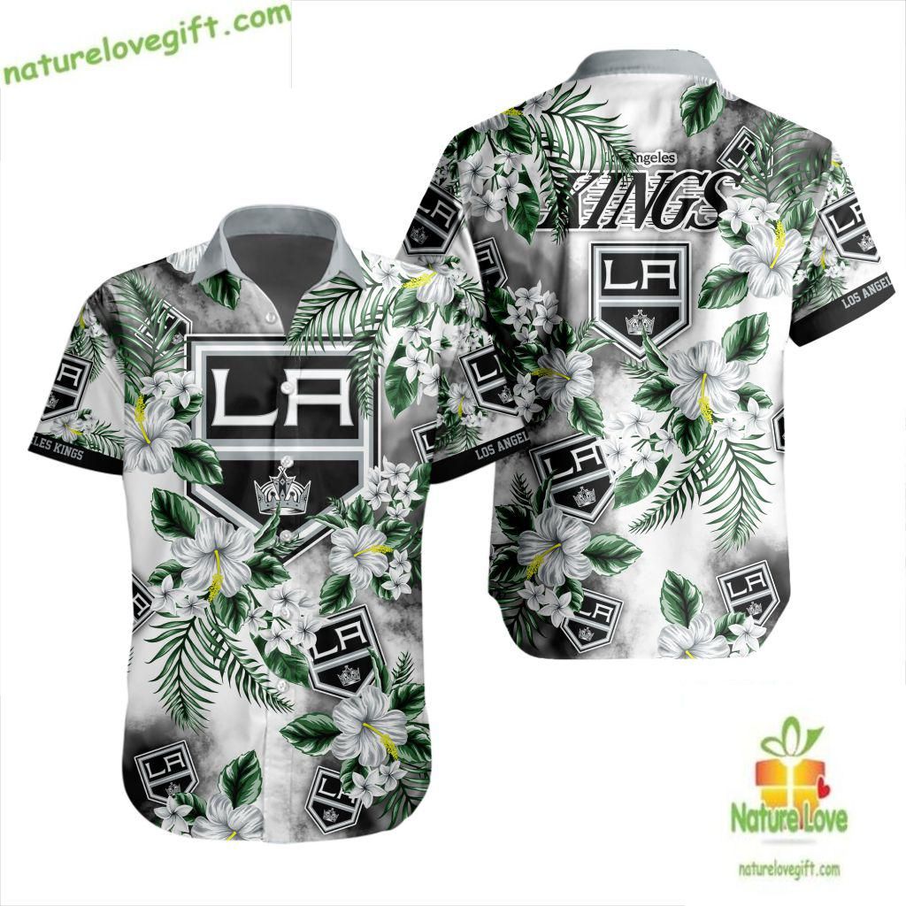 Los Angeles Kings Hockey Hawaiian Tropical Button Up - Adult & Kids T-Shirts, Sweatshirts & Hoodies apparel design preview 1