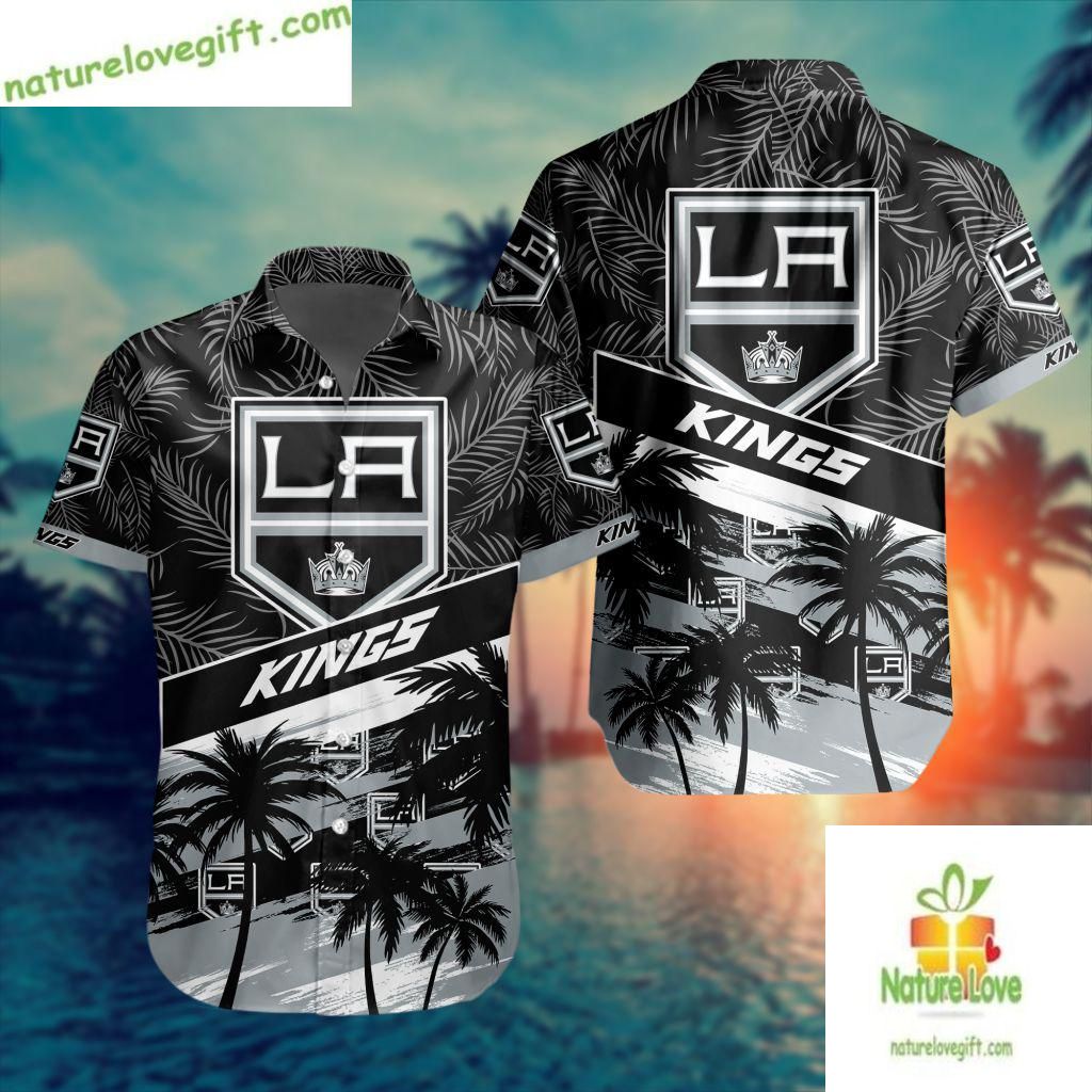 Los Angeles Kings Hawaiian Palm Tree Button Up Aloha - Adult & Kids T-Shirts, Sweatshirts & Hoodies apparel design preview 1