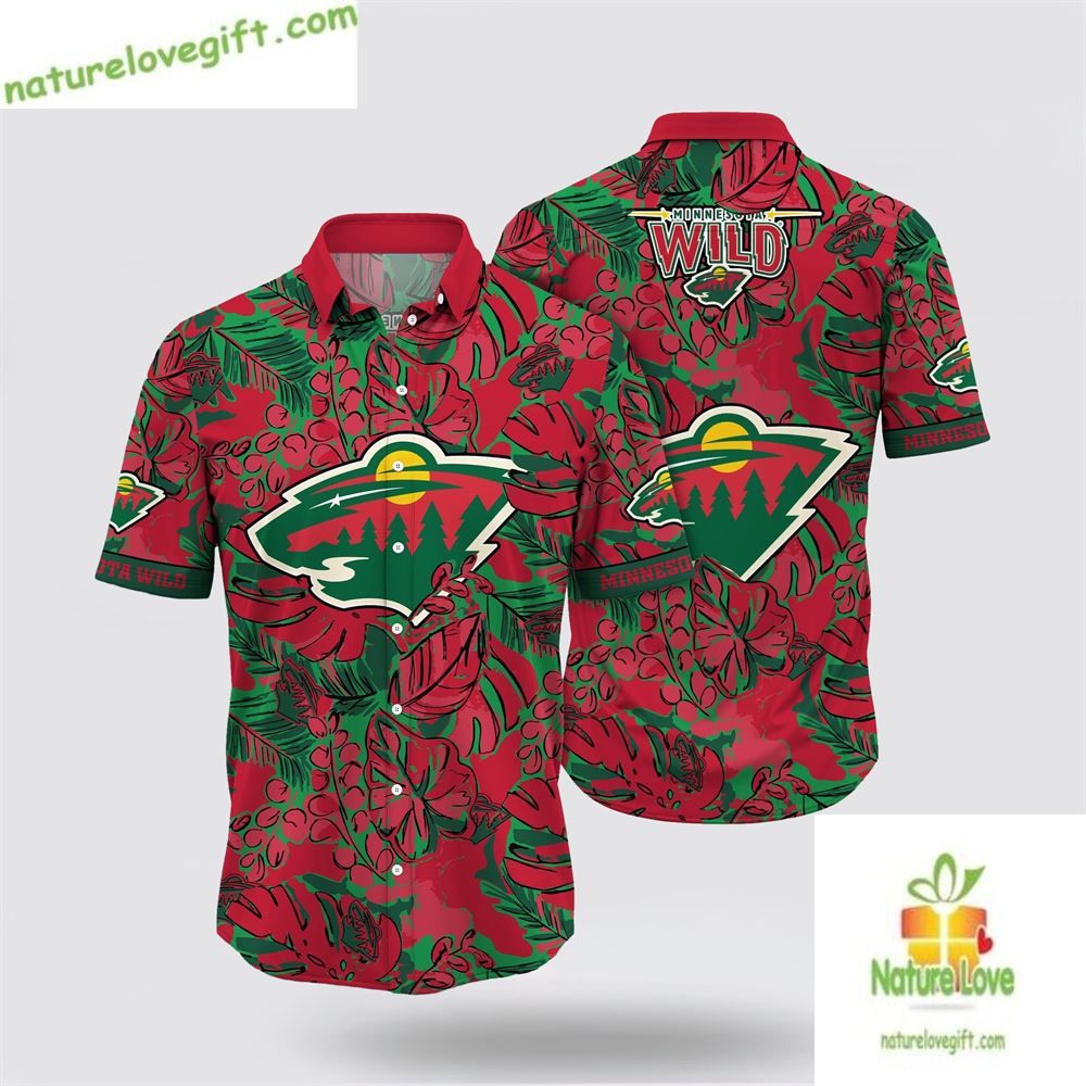 Minnesota Wild Hawaiian Tropical Leaf Summer - Adult & Kids T-Shirts, Sweatshirts & Hoodies apparel design preview 1