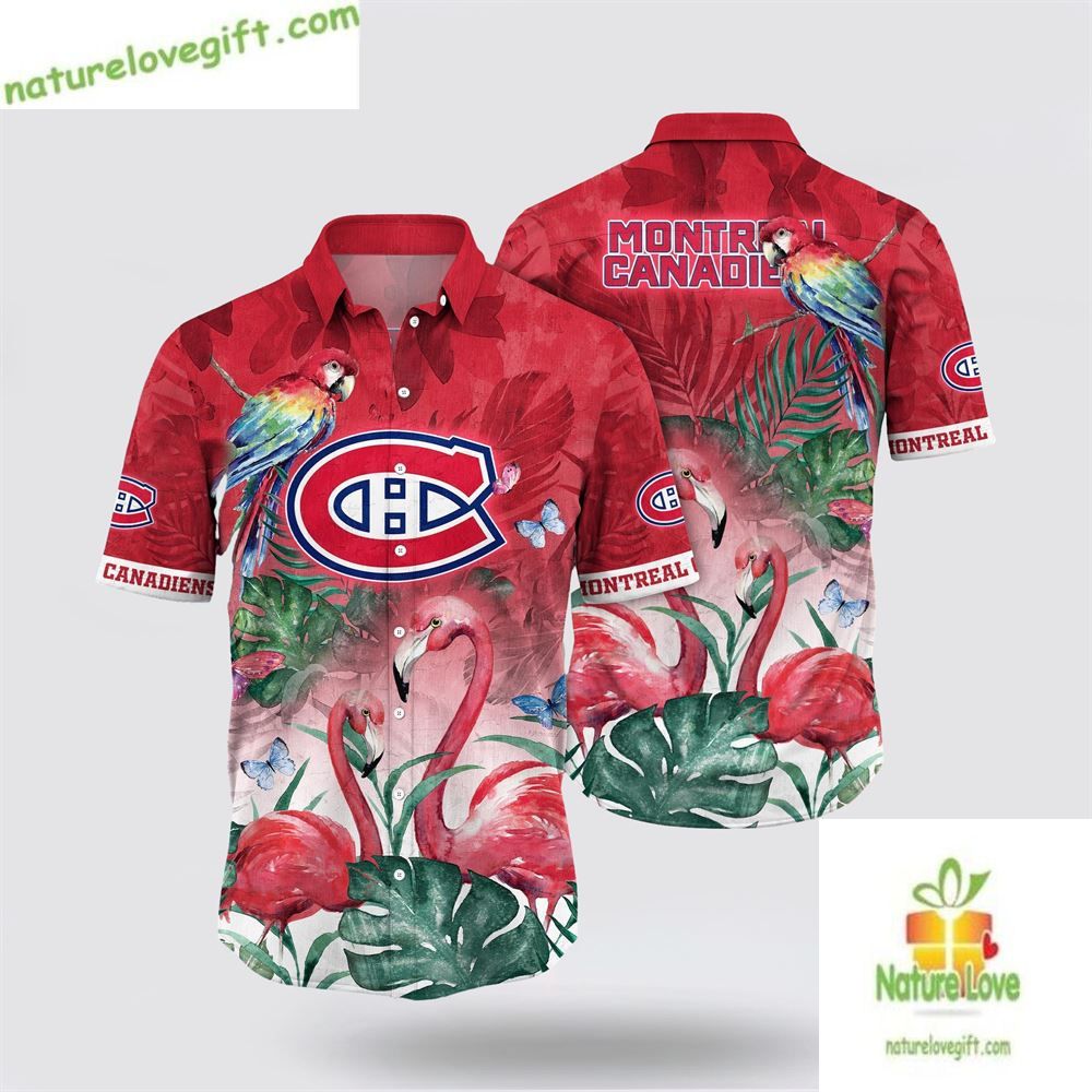 Montreal Canadiens Hawaiian Tropical Parrot Flamingo - Adult & Kids T-Shirts, Sweatshirts & Hoodies apparel design preview 1
