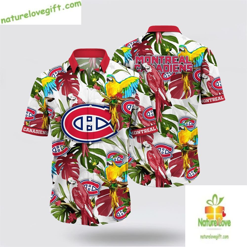 Montreal Canadiens NHL Hawaiian Tropical Parrot Fan - Adult & Kids T-Shirts, Sweatshirts & Hoodies apparel design preview 1