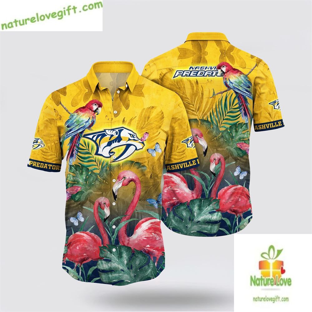 Nashville Predators Hawaiian Tropical Parrot Flamingo - Adult & Kids T-Shirts, Sweatshirts & Hoodies apparel design preview 1