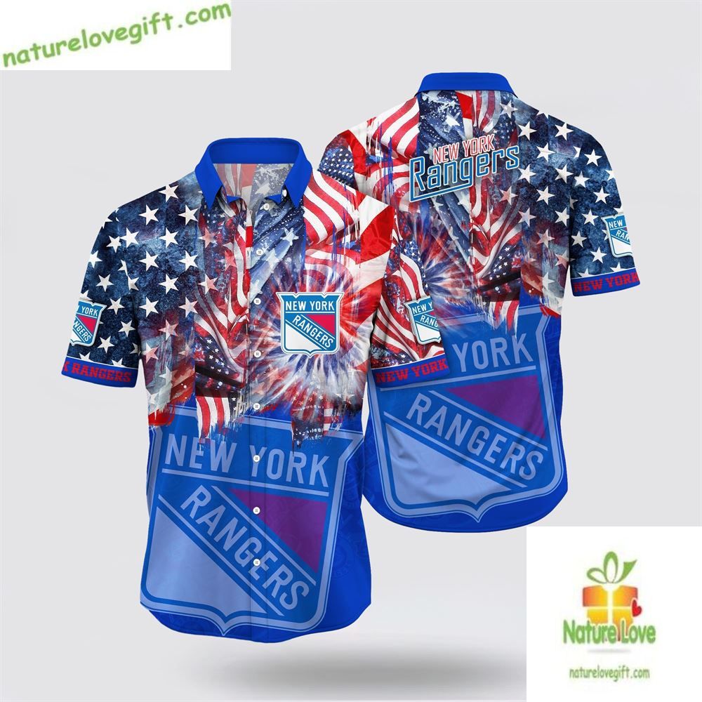 New York Rangers Hawaiian 4th of July Aloha - Adult & Kids T-Shirts, Sweatshirts & Hoodies apparel design preview 1