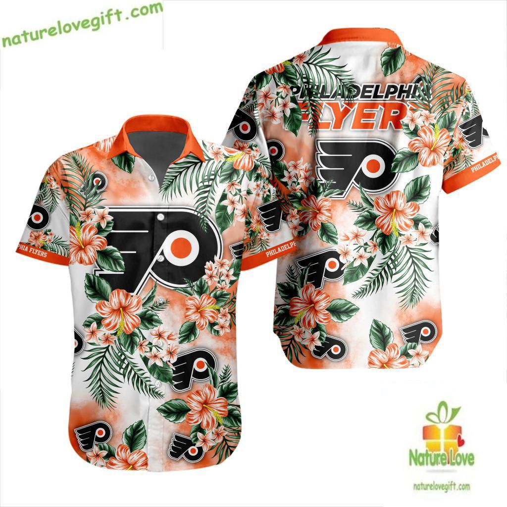 Philadelphia Flyers Hawaiian Tropical Button Up - Adult & Kids T-Shirts, Sweatshirts & Hoodies apparel design preview 1