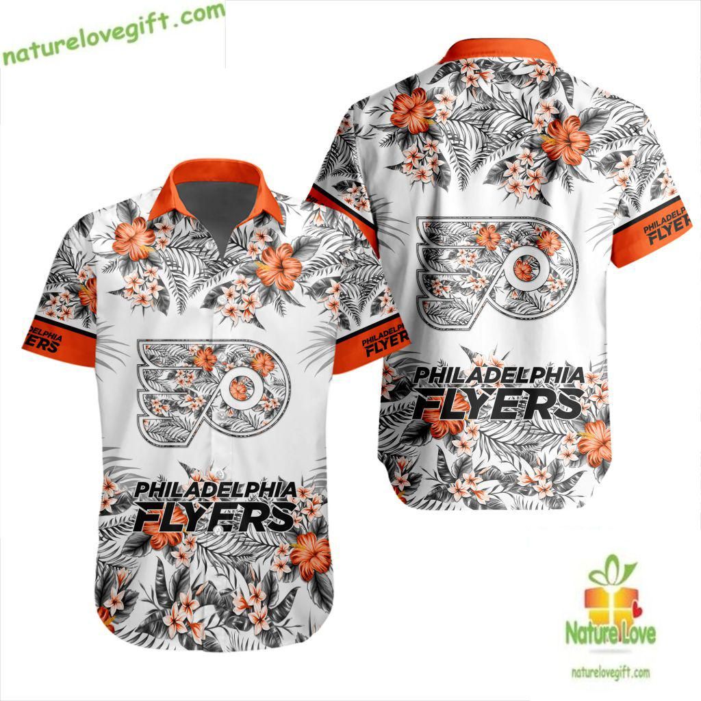 Philadelphia Flyers Hawaiian Tropical Floral Button - Adult & Kids T-Shirts, Sweatshirts & Hoodies apparel design preview 1
