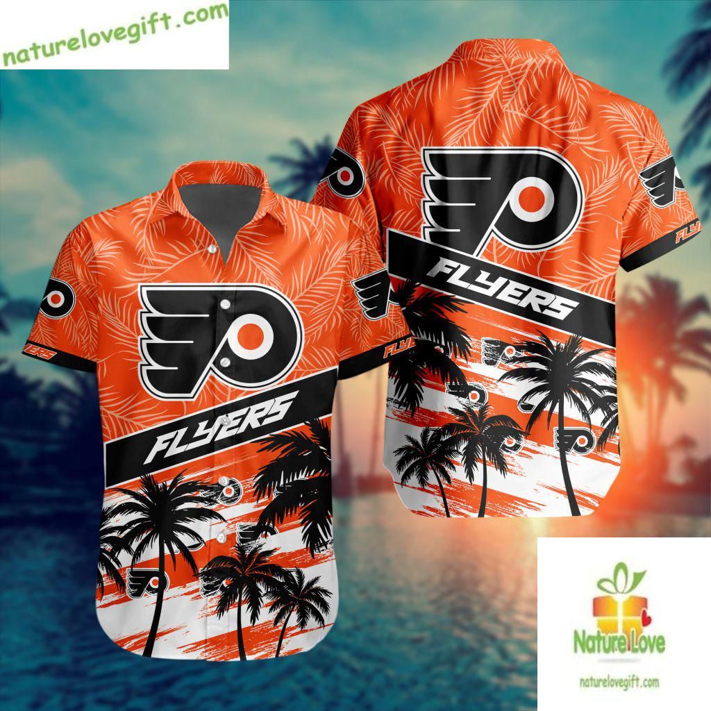 Philadelphia Flyers Hawaiian Palm Tree Button Up - Adult & Kids T-Shirts, Sweatshirts & Hoodies apparel design preview 1