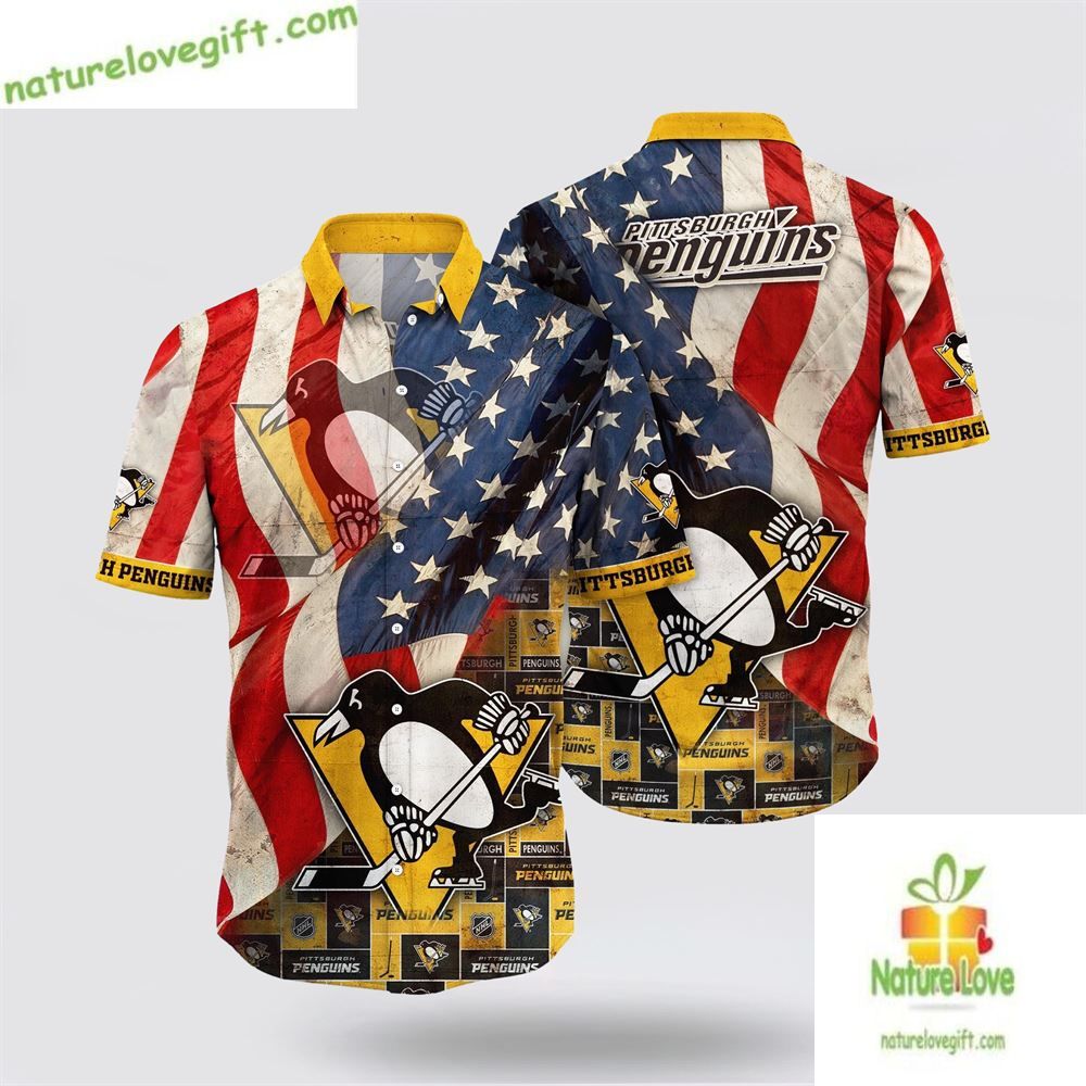 Pittsburgh Penguins Hawaiian American Flag Aloha - Adult & Kids T-Shirts, Sweatshirts & Hoodies apparel design preview 1