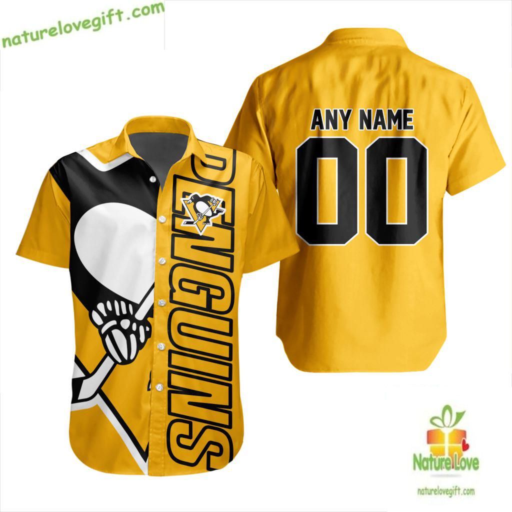 Pittsburgh Penguins Hawaiian Hockey Team Aloha Button - Adult & Kids T-Shirts, Sweatshirts & Hoodies apparel design preview 1