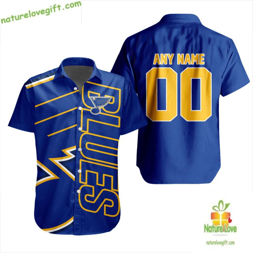 St Louis Blues Hockey Hawaiian Aloha Button Up - Adult & Kids T-Shirts, Sweatshirts & Hoodies apparel design preview 1