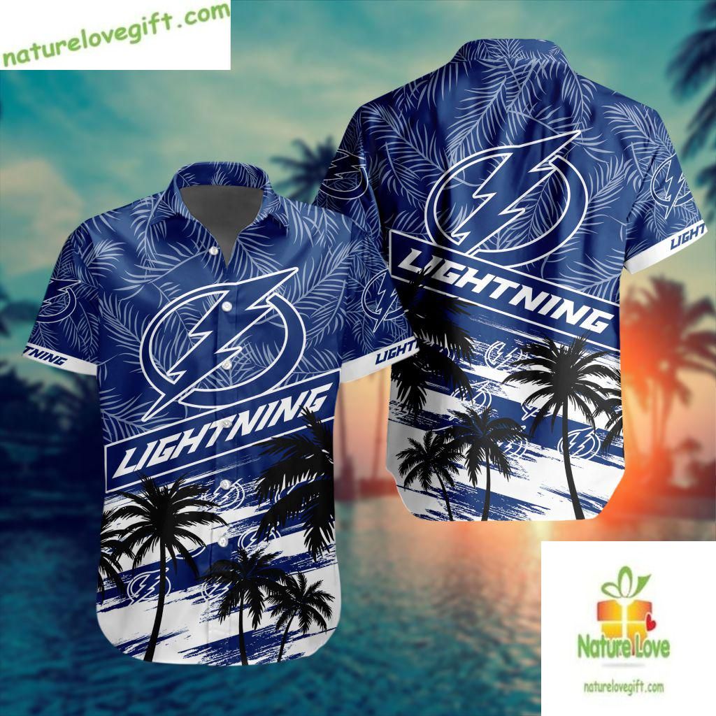 Tampa Bay Lightning Hawaiian Palm Tree Button Up - Adult & Kids T-Shirts, Sweatshirts & Hoodies apparel design preview 1