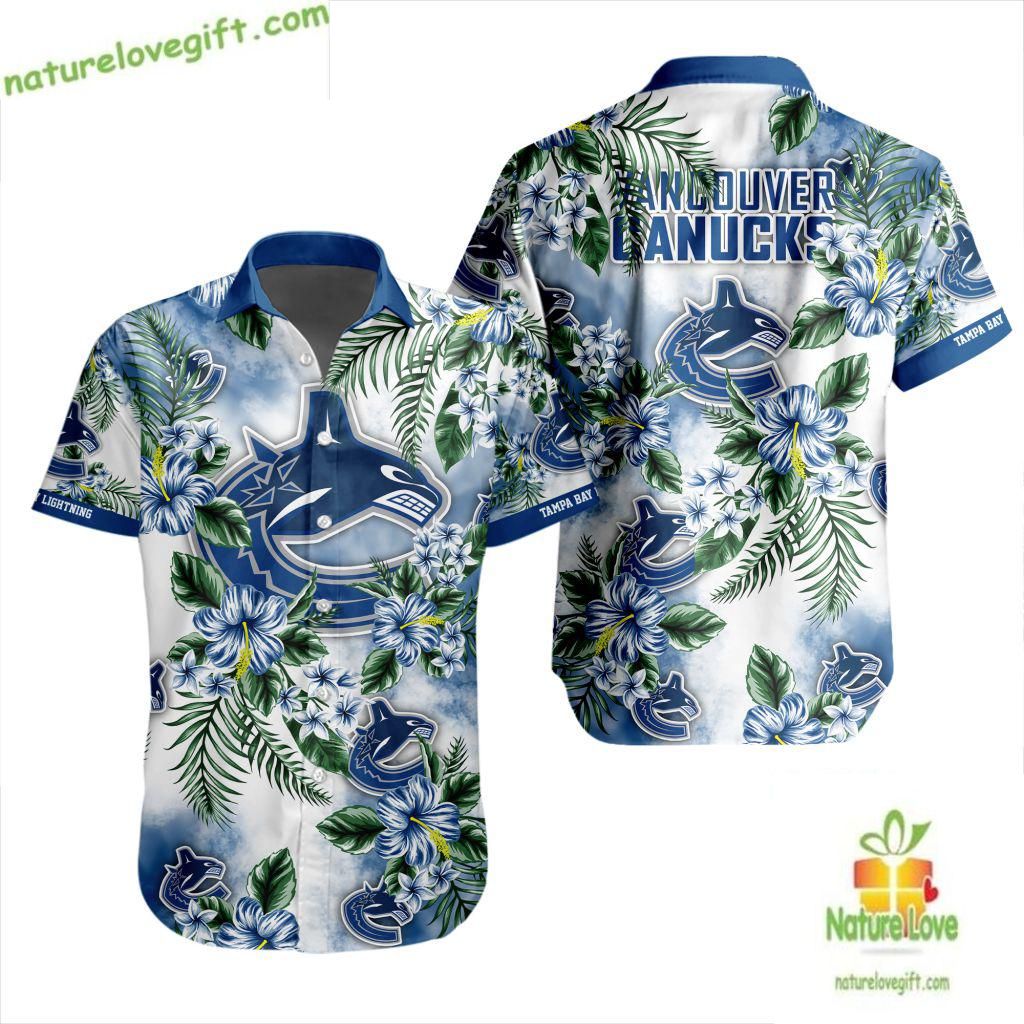 Vancouver Canucks Hawaiian Hockey Tropical Button Up - Adult & Kids T-Shirts, Sweatshirts & Hoodies apparel design preview 1