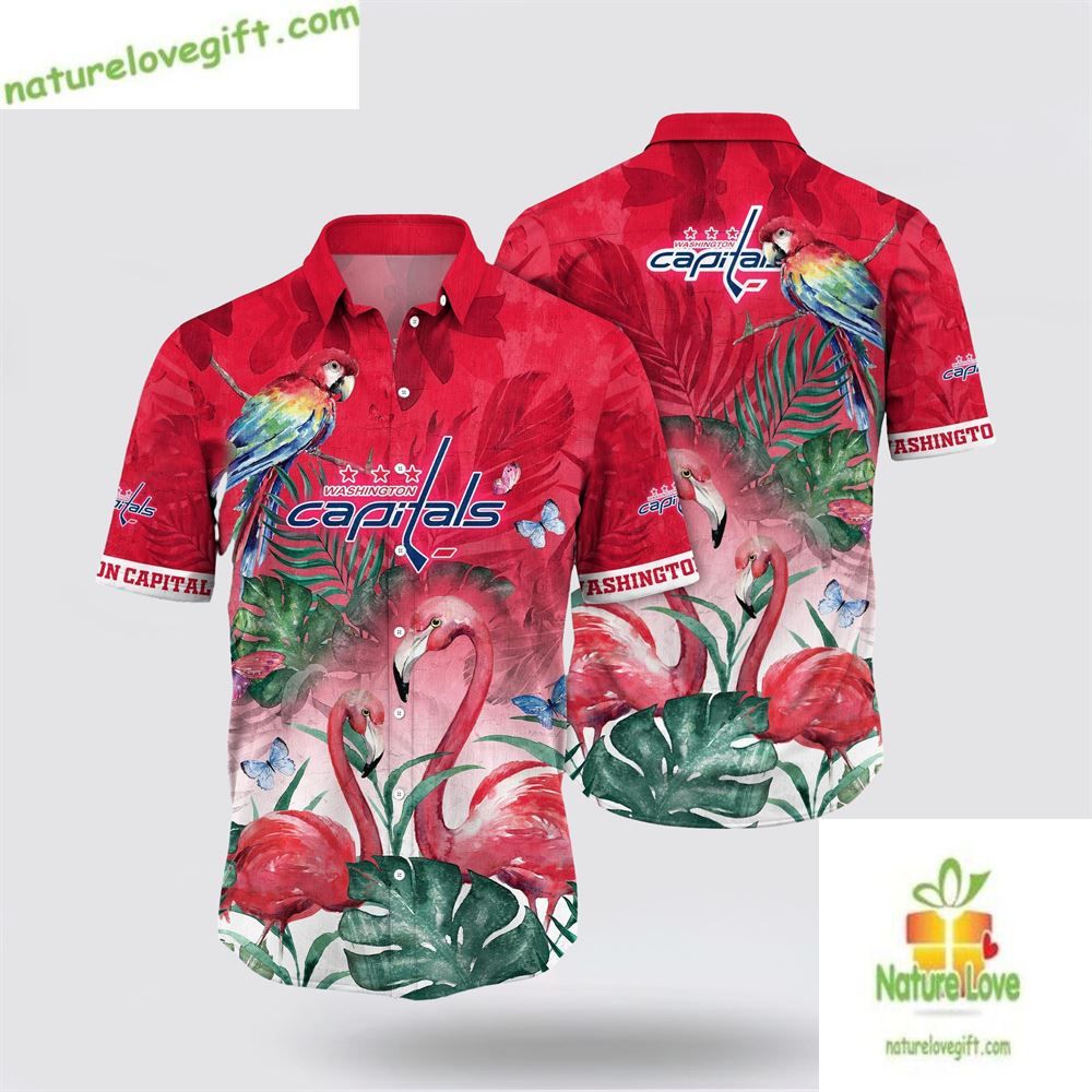Washington Capitals Hawaiian Tropical Parrot Flamingo - Adult & Kids T-Shirts, Sweatshirts & Hoodies apparel design preview 1