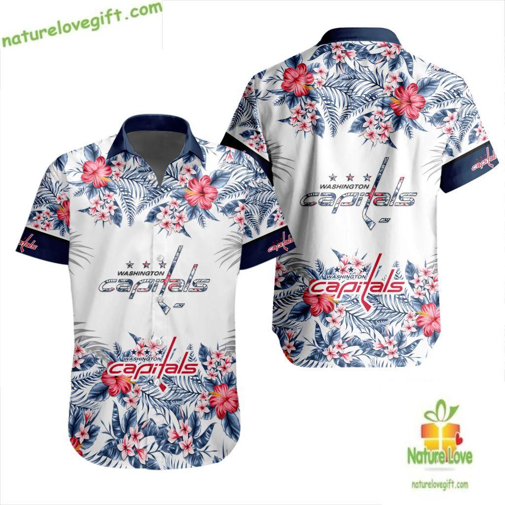 Washington Capitals Hawaiian Tropical Floral Button - Adult & Kids T-Shirts, Sweatshirts & Hoodies apparel design preview 1