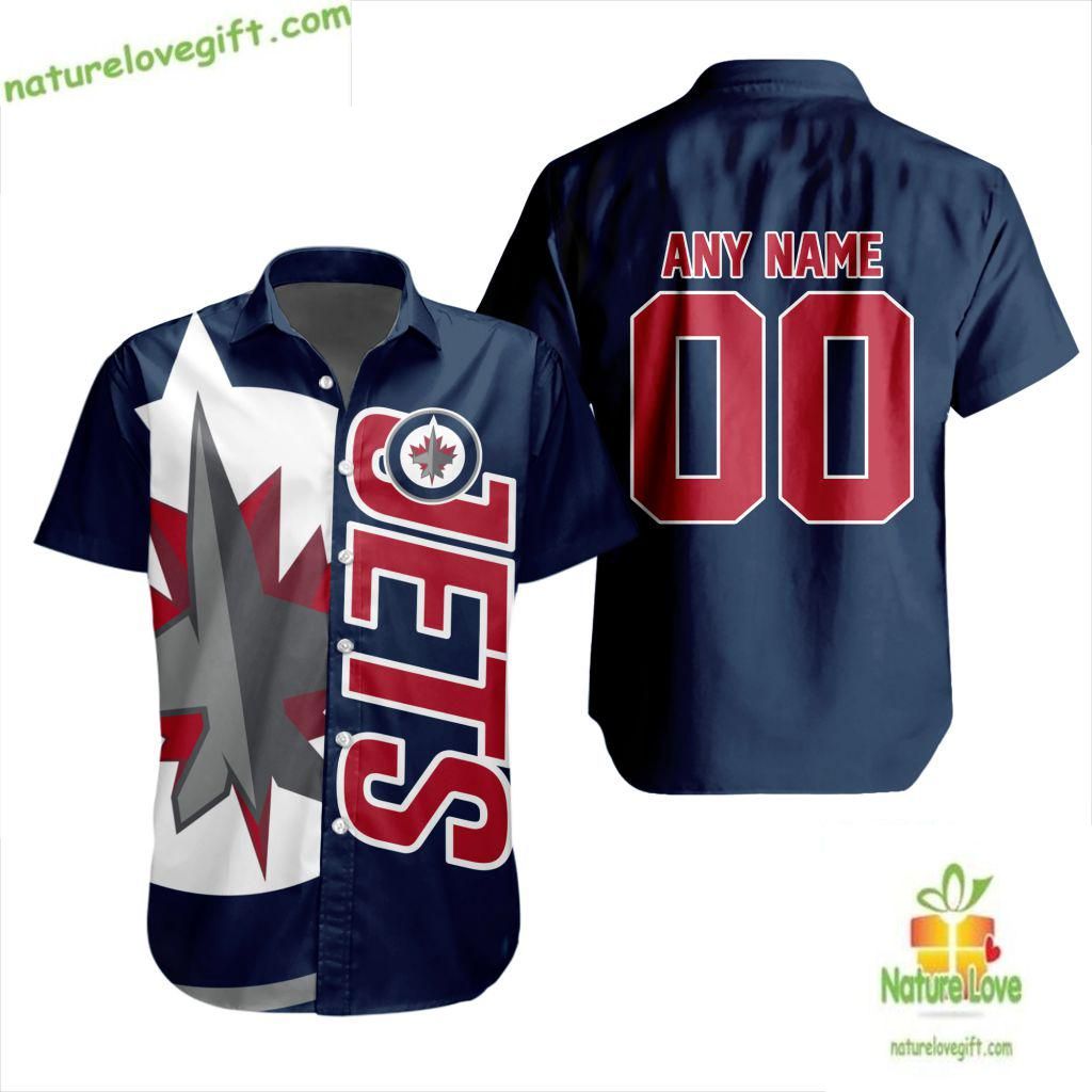 Winnipeg Jets Hawaiian Hockey Team Button Up Aloha - Adult & Kids T-Shirts, Sweatshirts & Hoodies apparel design preview 1