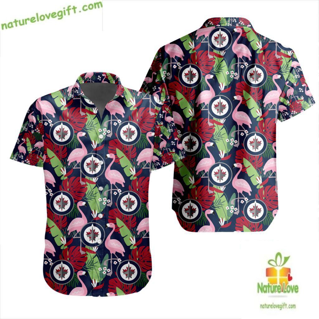 Winnipeg Jets Hawaiian Flamingo Button Down NHL - Adult & Kids T-Shirts, Sweatshirts & Hoodies apparel design preview 1