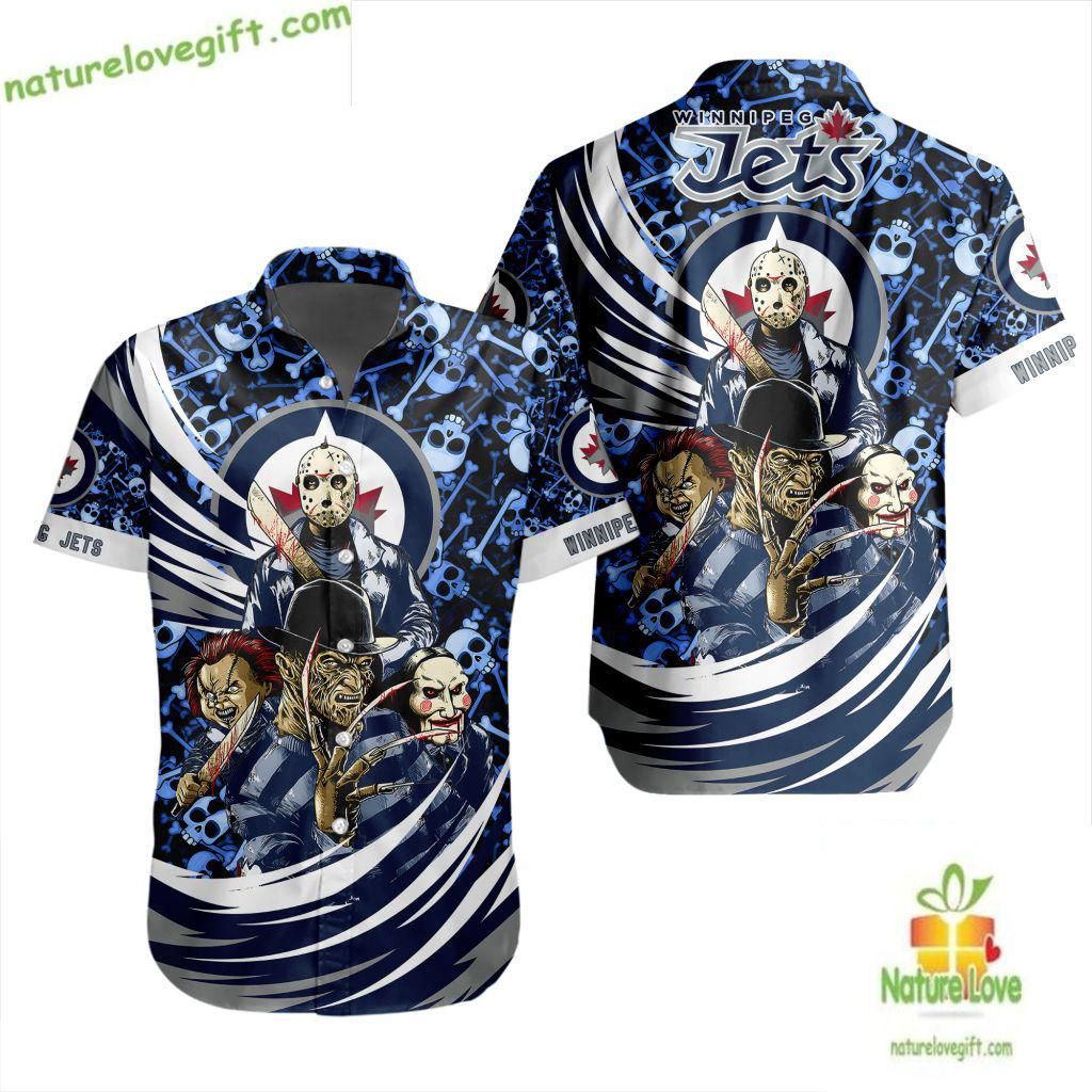 Winnipeg Jets Halloween Hawaiian NHL Movies Character - Adult & Kids T-Shirts, Sweatshirts & Hoodies apparel design preview 1
