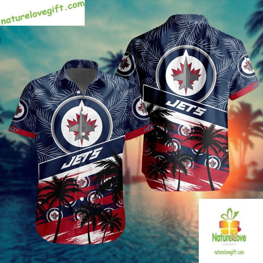 Winnipeg Jets Hawaiian NHL Palm Tree Button Up - Adult & Kids T-Shirts, Sweatshirts & Hoodies apparel design preview 1