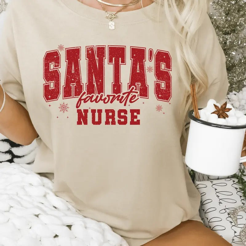NURSE Santa'S Favorite Soft Short Sleeve - Adult & Kids T-Shirts, Sweatshirts & Hoodies apparel design preview 1