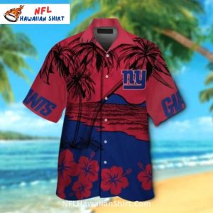 NY Giants Hawaiian Red Blue Palm Tree Sunset Print - Adult & Kids T-Shirts, Sweatshirts & Hoodies apparel design preview 1