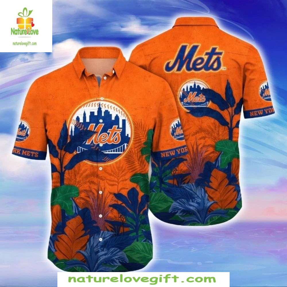 NY Mets Hawaiian Orange Dawn Design Stylish Baseball - Adult & Kids T-Shirts, Sweatshirts & Hoodies apparel design preview 1