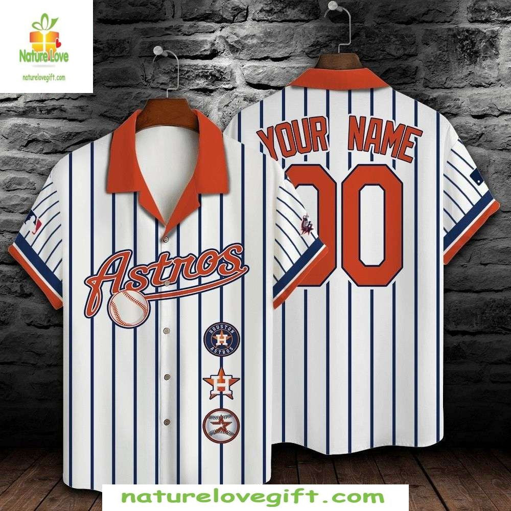NY Mets Hawaiian Pinstripe Customizable White - Adult & Kids T-Shirts, Sweatshirts & Hoodies apparel design preview 1