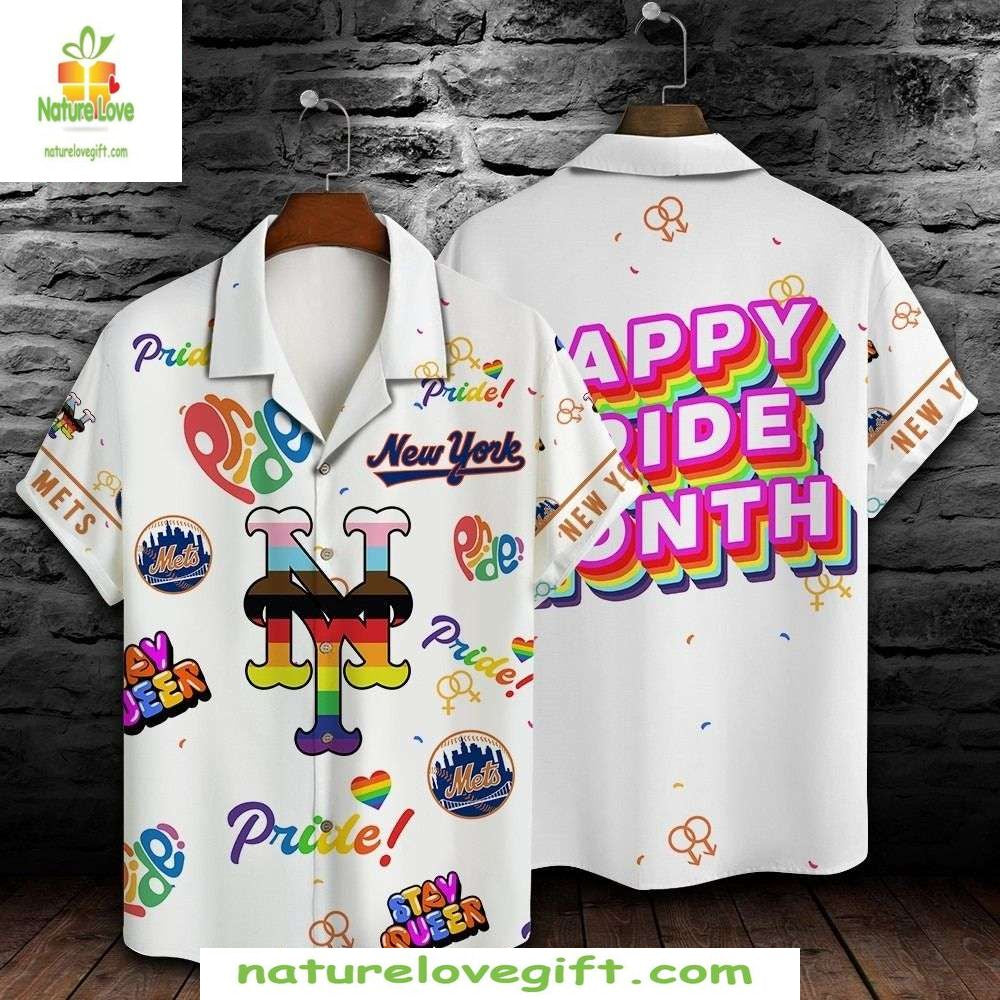 NY Mets Rainbow Hawaiian MLB Pride Celebration - Adult & Kids T-Shirts, Sweatshirts & Hoodies apparel design preview 1