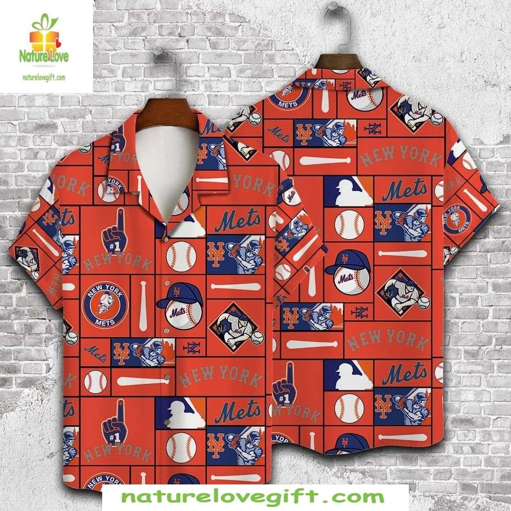 NY Mets Hawaiian Red Hot Fan Fervor Tropical Baseball - Adult & Kids T-Shirts, Sweatshirts & Hoodies apparel design preview 1