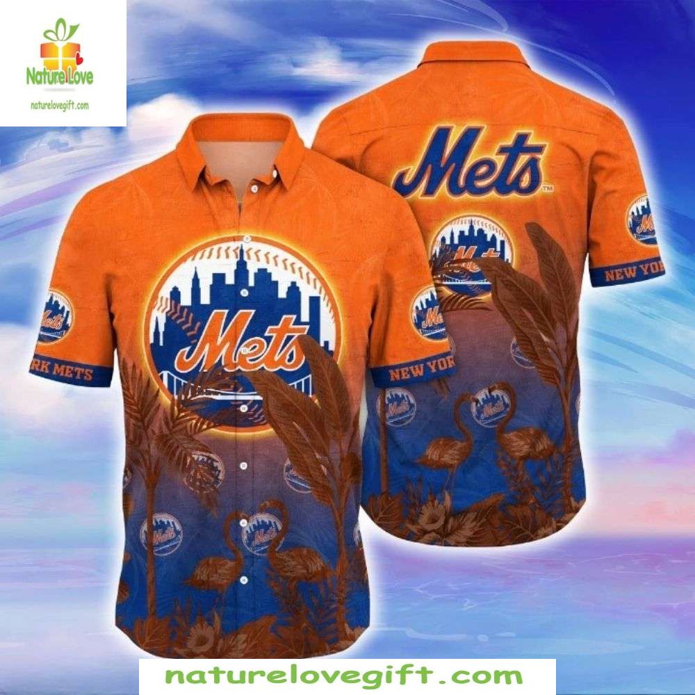 NY Mets Hawaiian Urban Oasis Sunset Flora MLB - Adult & Kids T-Shirts, Sweatshirts & Hoodies apparel design preview 1