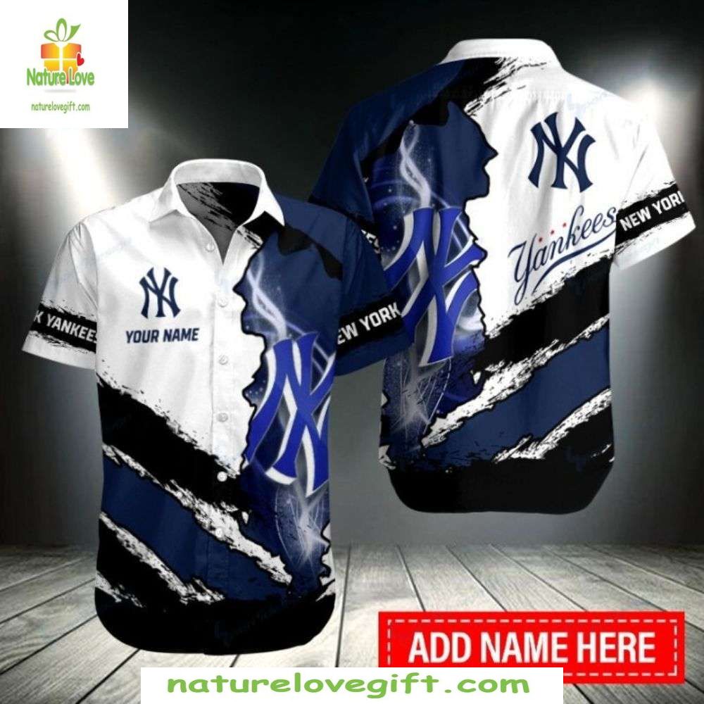 NY Yankees Hawaiian MLB Aloha Custom Baseball Apparel - Adult & Kids T-Shirts, Sweatshirts & Hoodies apparel design preview 1