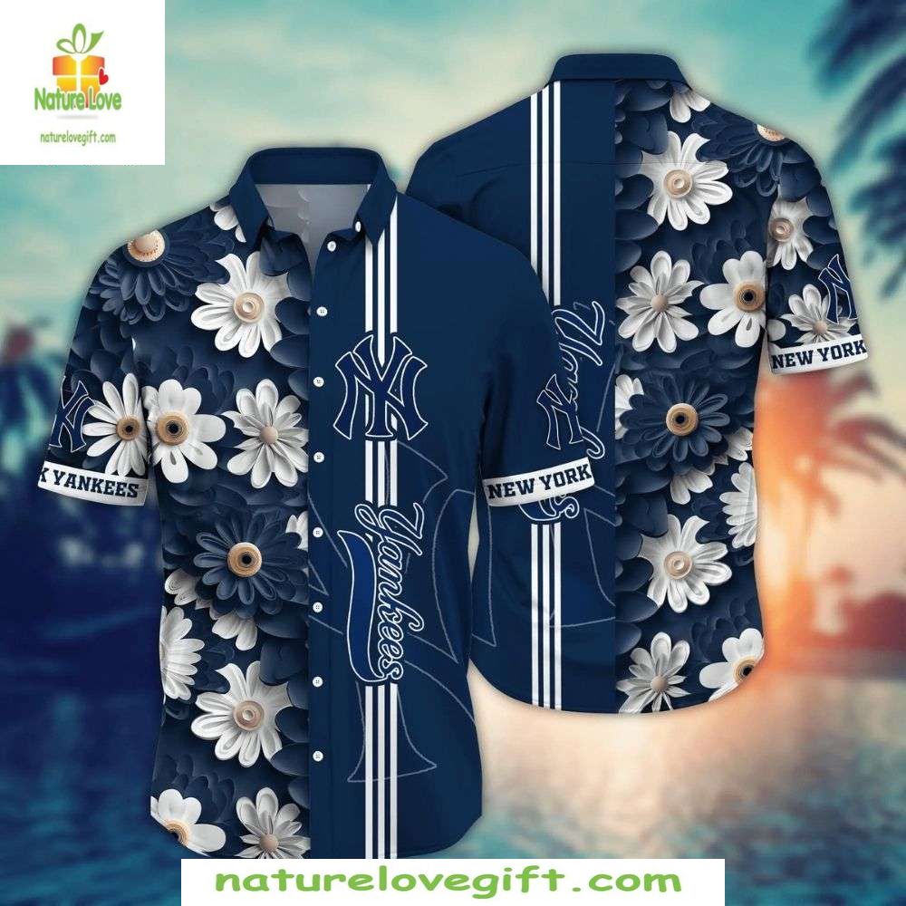 NY Yankees Hawaiian Floral Stripe Tropical Baseball - Adult & Kids T-Shirts, Sweatshirts & Hoodies apparel design preview 1